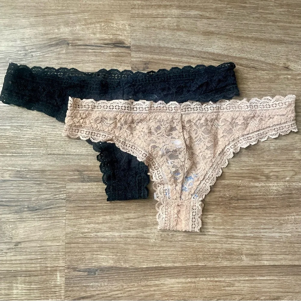 Free People Tanga Black & Nude Sheer Lace Panties Bundle